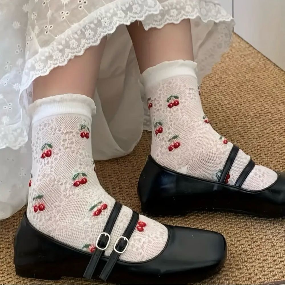 Naked Hanger Cherry Transparent Sheer Socks